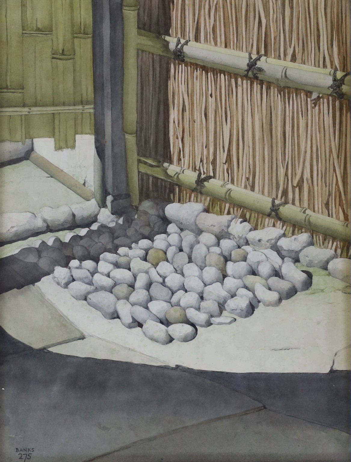 Robert Banks (1911-2001), watercolour, 'In a Ryokan; Gion', signed and numbered 275 with Trafford Gallery label verso, 33.5 x 25.5cm